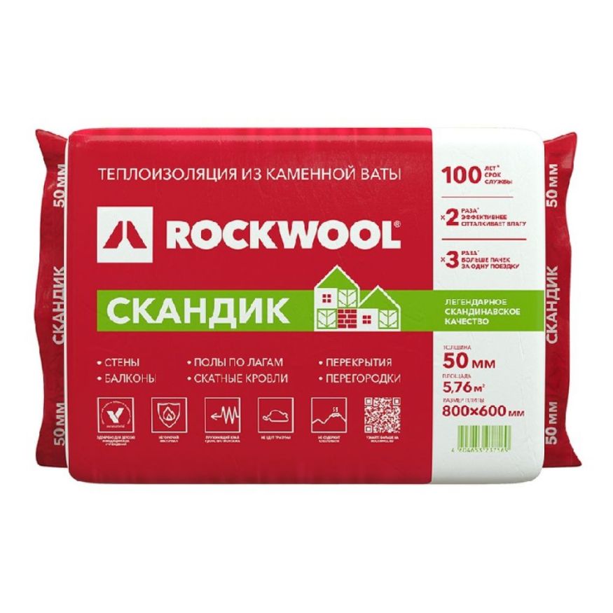 Утеплитель Лайт Баттс Скандик 50х600х800 Rockwool купить в Сургуте
